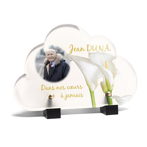 Plaque funéraire arum-blanc-forme-nuage 5 Plaquedeces.fr
