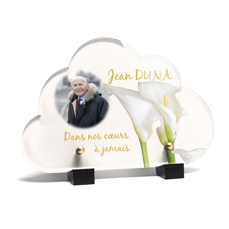 Plaque funéraire arum-blanc-forme-nuage 5 Plaquedeces.fr
