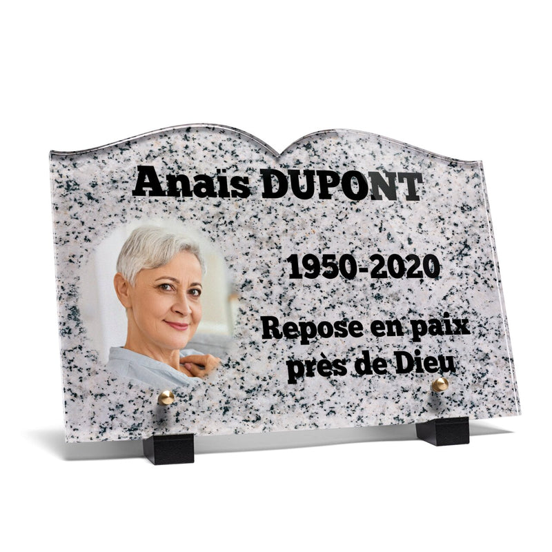 Plaque funéraire livre-granite-gris-forme-livre 9 Plaquedeces.fr

