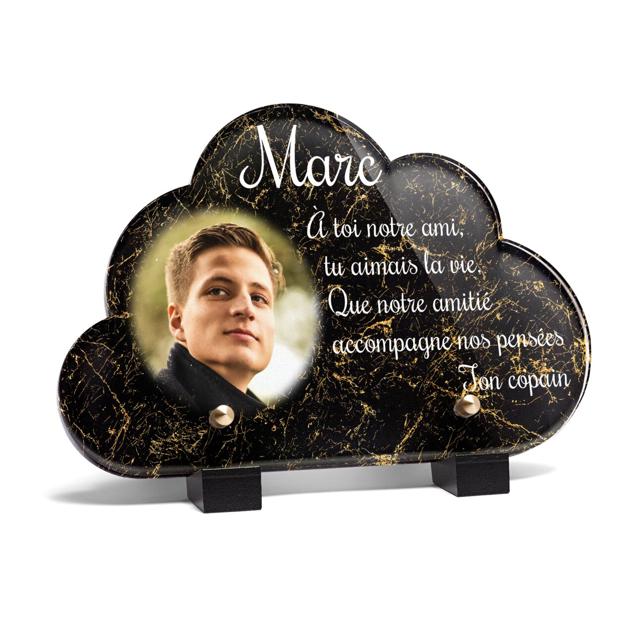 Plaque funéraire livre-marbre-noir-et-or-forme-nuage 3 Plaquedeces.fr
