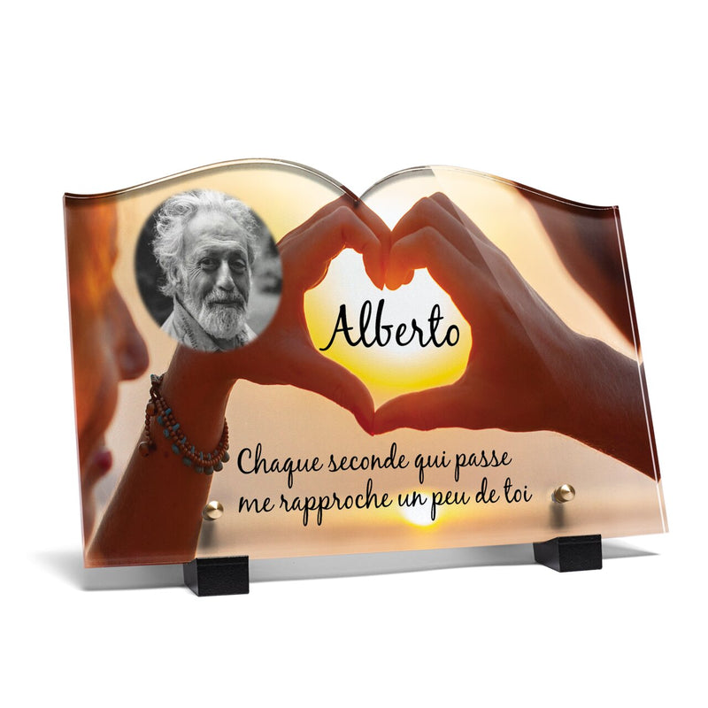 Plaque funéraire coucher-de-soleil-forme-livre 26 Plaquedeces.fr
