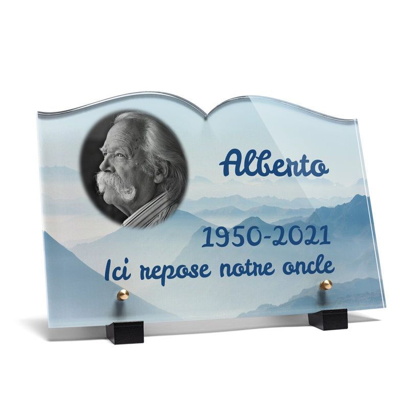 Plaque funéraire montagne-forme-livre 29 Plaquedeces.fr

