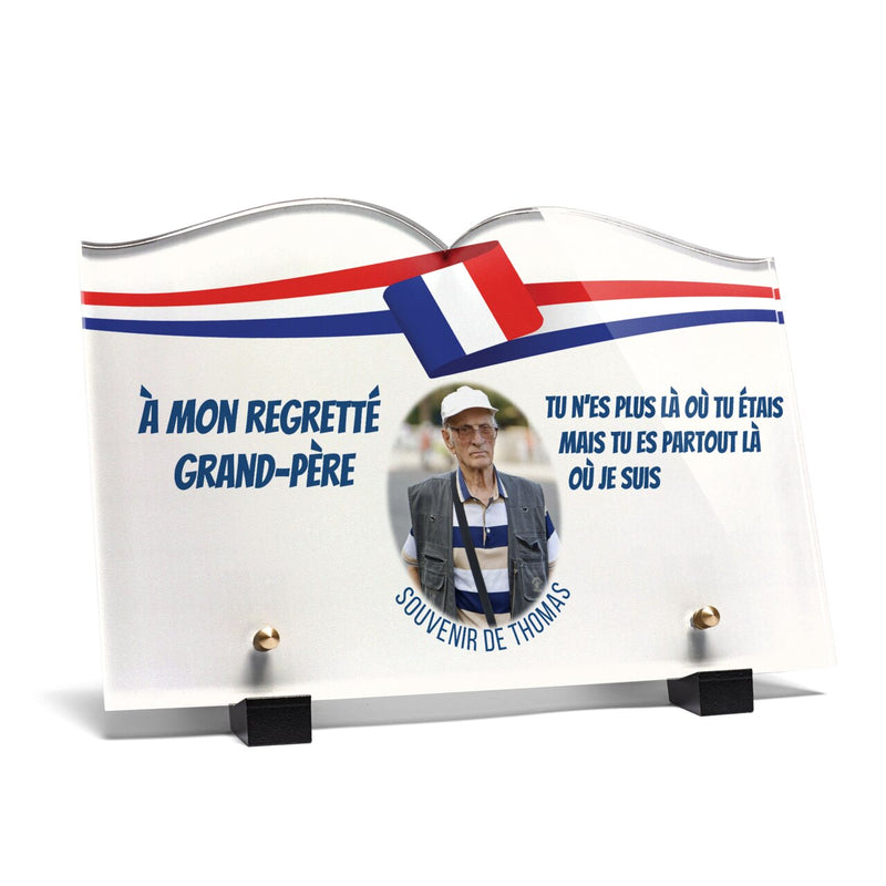 Plaque funéraire bandeau-bleu-blanc-rouge-forme-livre 27 Plaquedeces.fr
