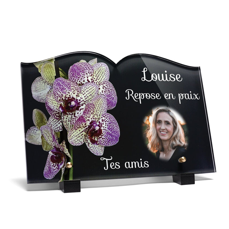 Plaque funéraire magnifiques-orchidees-forme-livre 12 Plaquedeces.fr
