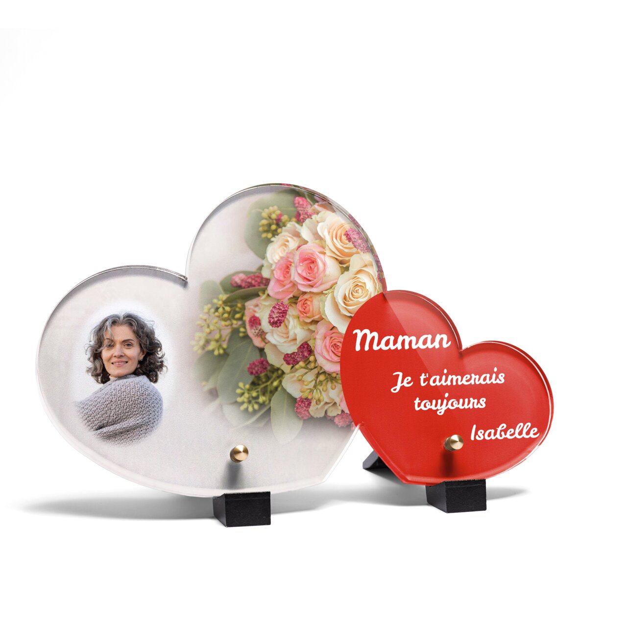 Plaque funéraire bouquet-garni-forme-double-coeur 24 Plaquedeces.fr
