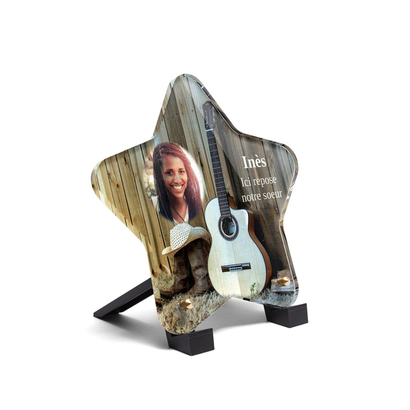 Plaque funéraire guitare-classique-forme-etoile 15 Plaquedeces.fr