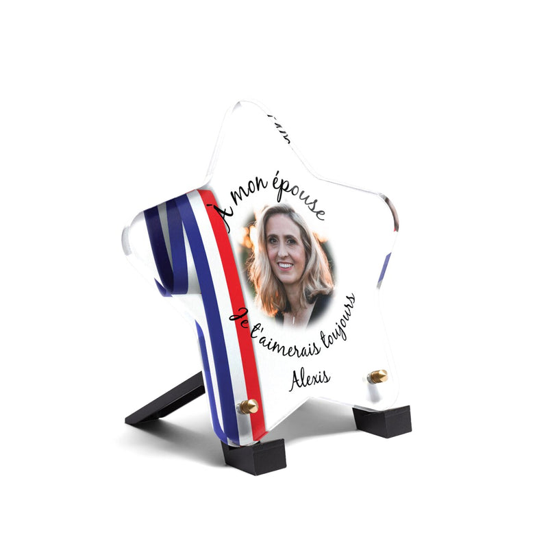 Plaque funéraire bandeau-bleu-blanc-rouge-forme-etoile 10 Plaquedeces.fr