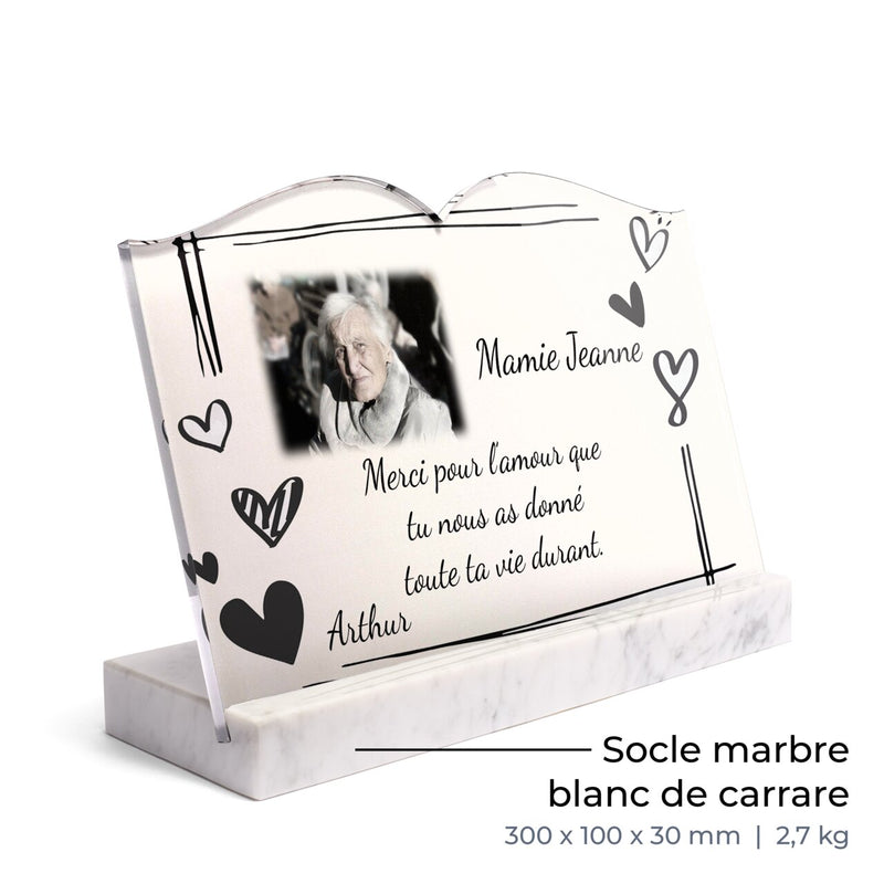 Plaque funéraire cadre-coeurs-forme-livre 5 Plaquedeces.fr