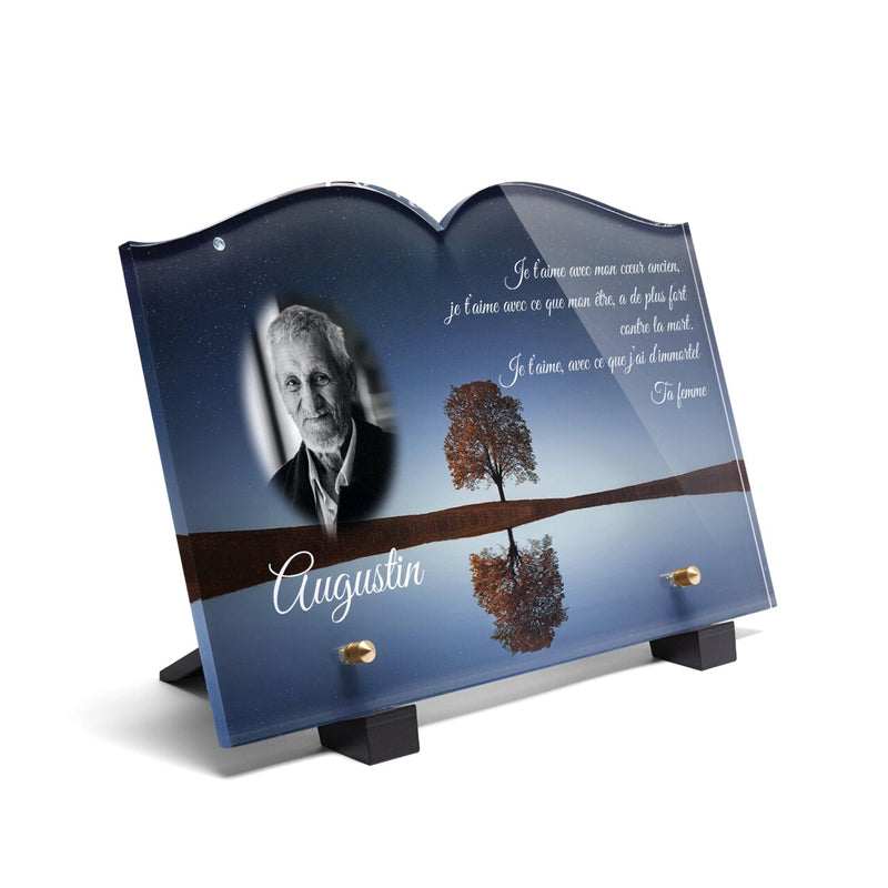Plaque funéraire arbre-et-son-reflet-forme-livre 7 Plaquedeces.fr