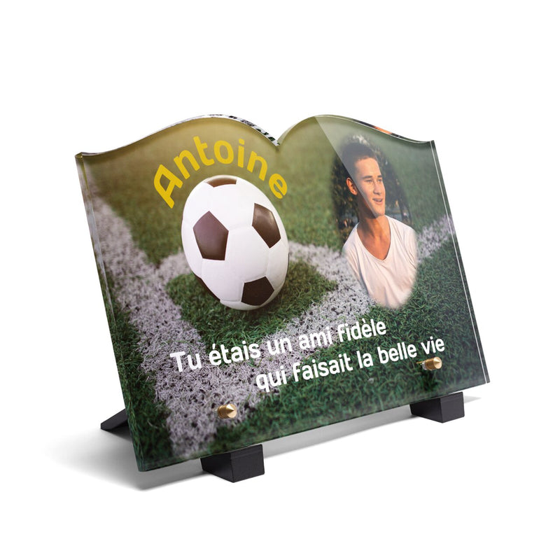 Plaque funéraire ballon-de-football-forme-livre 8 Plaquedeces.fr