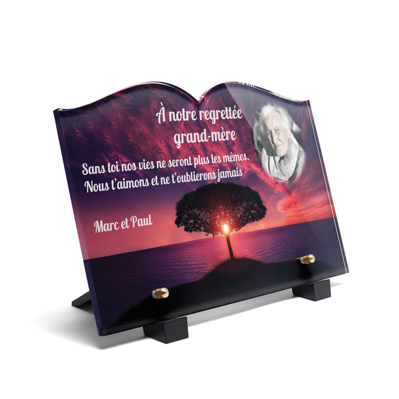 Plaque funéraire arbre-spirituel-forme-livre 13 Plaquedeces.fr