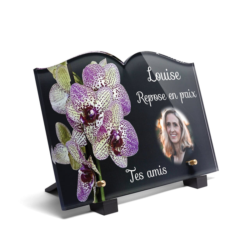 Plaque funéraire magnifiques-orchidees-forme-livre 18 Plaquedeces.fr