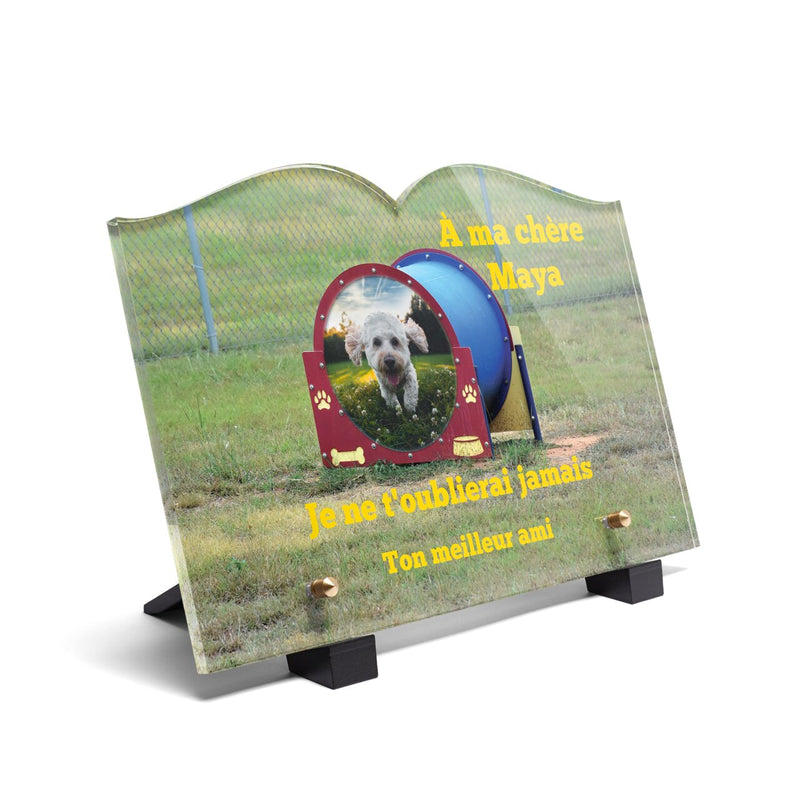 Plaque funéraire parc-canin-forme-livre 28 Plaquedeces.fr