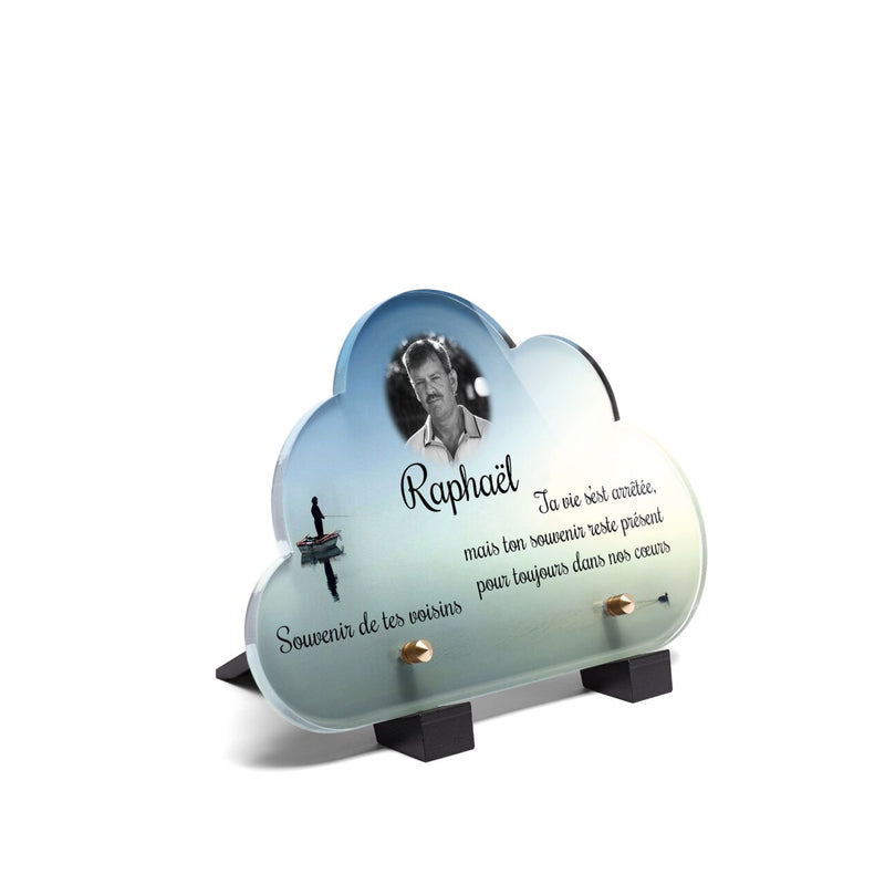 Plaque funéraire peche-en-bateau-forme-nuage 30 Plaquedeces.fr