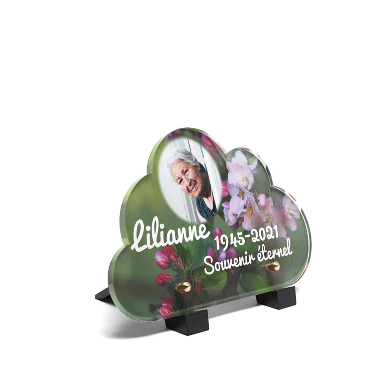 Plaque funéraire arbre-fleuri-forme-nuage 24 Plaquedeces.fr