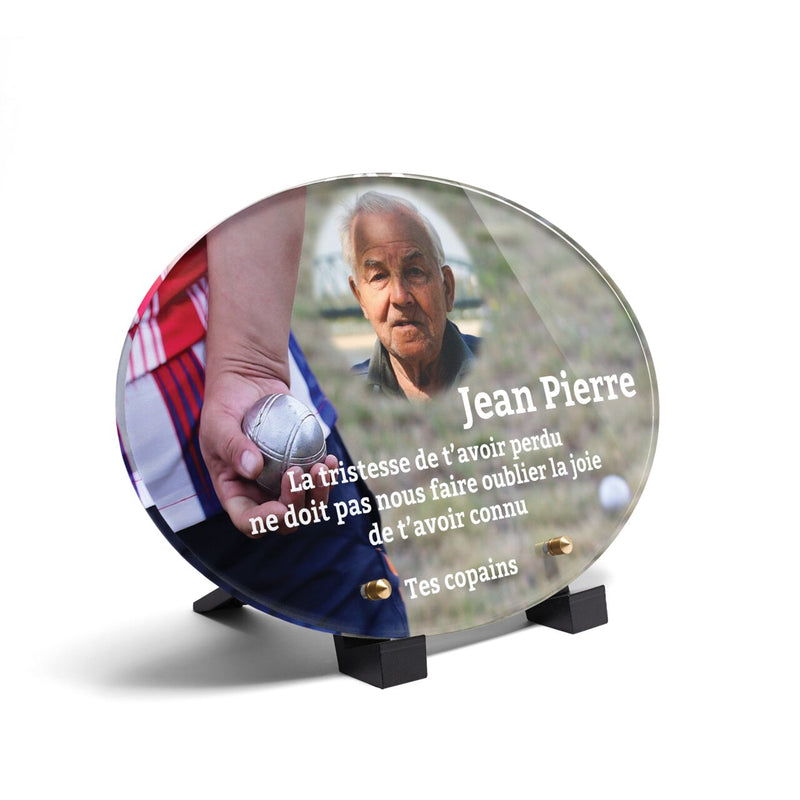 Plaque funéraire boule-de-petanque-forme-ovale 19 Plaquedeces.fr