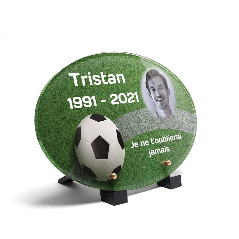 Plaque funéraire ballon-de-football-forme-ovale 26 Plaquedeces.fr