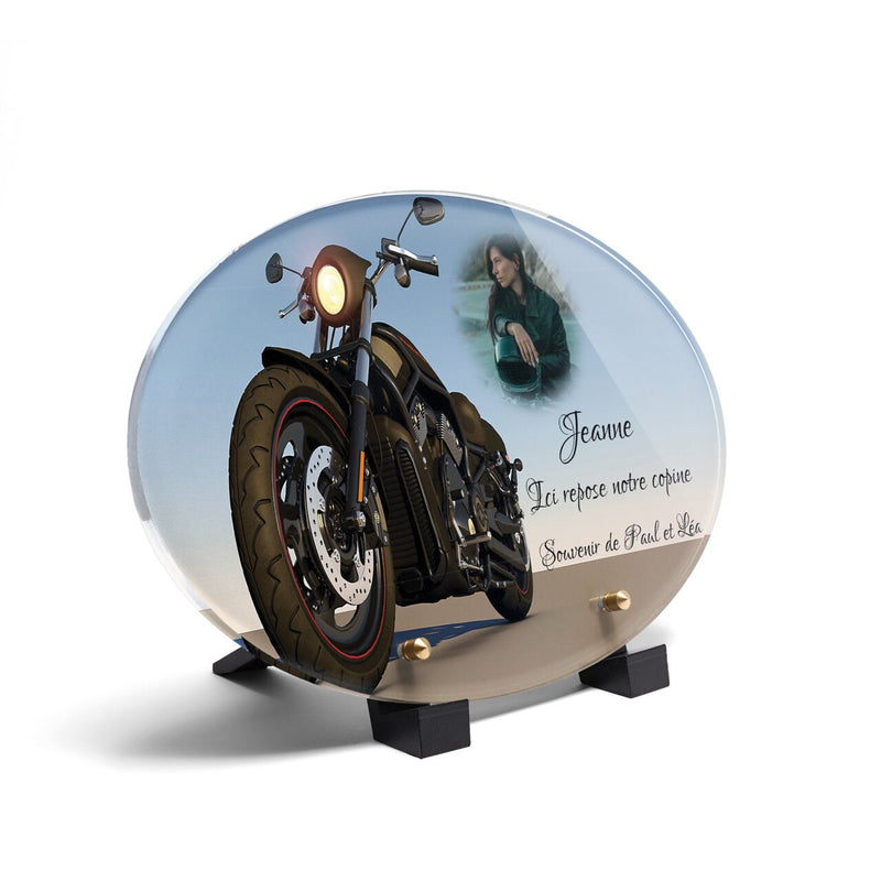 Plaque funéraire moto-en-3d-forme-ovale 30 Plaquedeces.fr