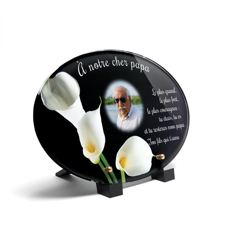 Plaque funéraire arum-blanc-forme-ovale 5 Plaquedeces.fr