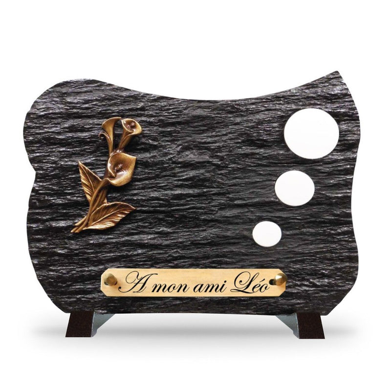 Plaque funéraire Galets blanc et bronze