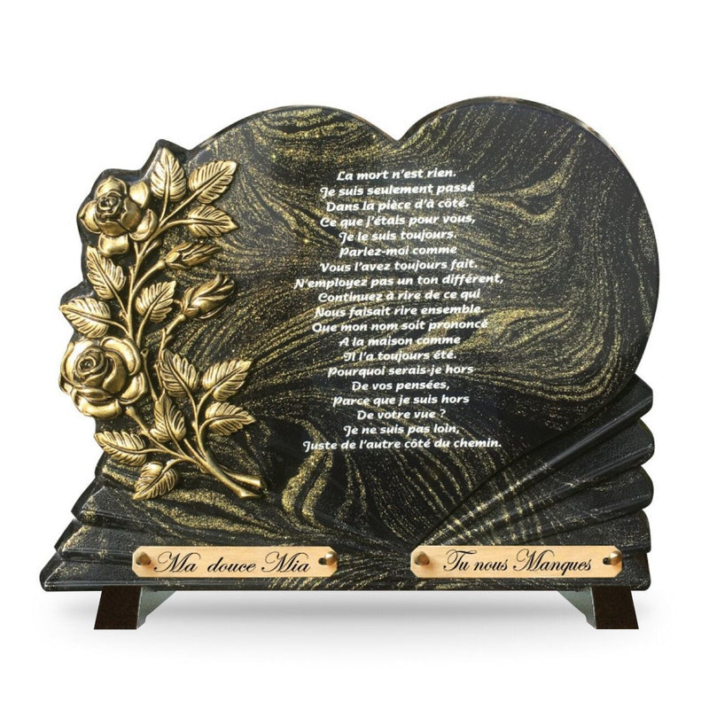 Plaque funéraire coeur-paillete-or-avec-texte 10 Plaquedeces.fr