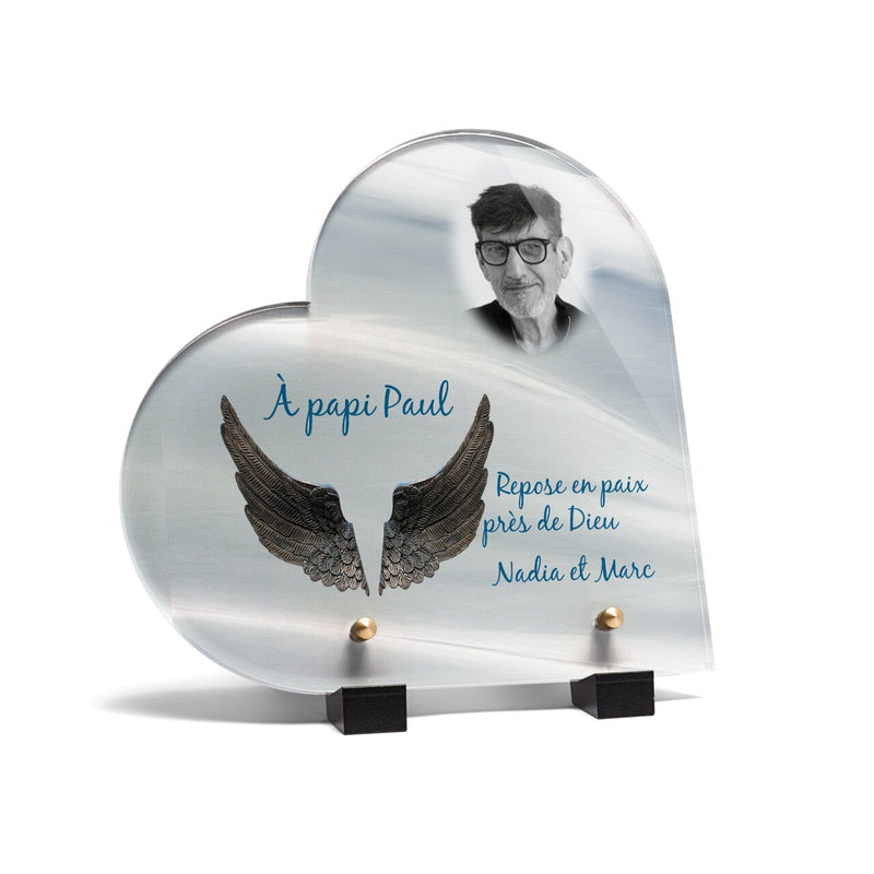 Plaque funéraire ailes-dange-forme-coeur 19 Plaquedeces.fr
