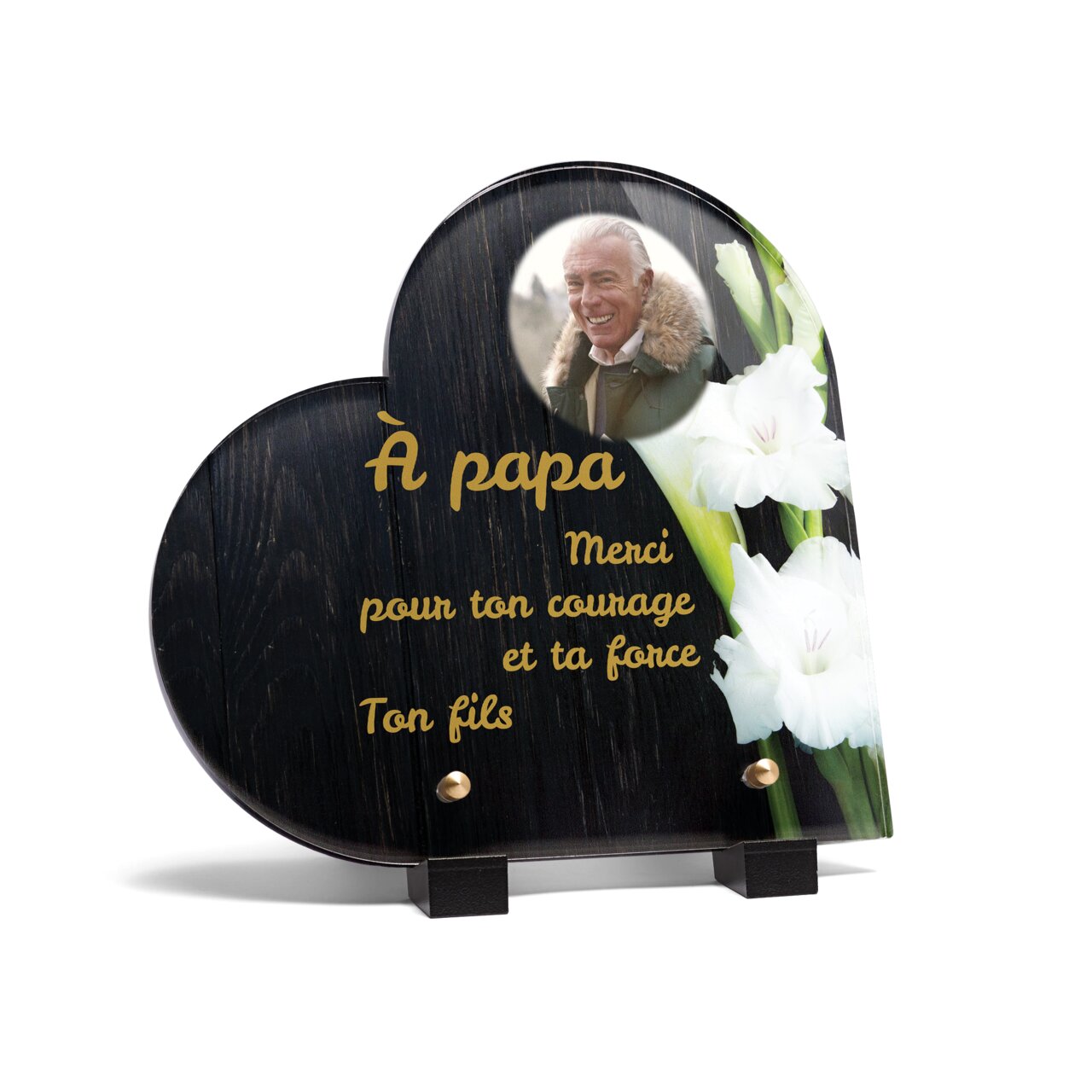 Plaque funéraire coeur en granit 39x36 à personnaliser - France Tombale