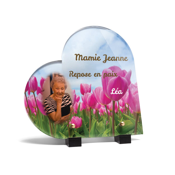Plaque funéraire champ-de-tulipes-forme-coeur 2 Plaquedeces.fr
