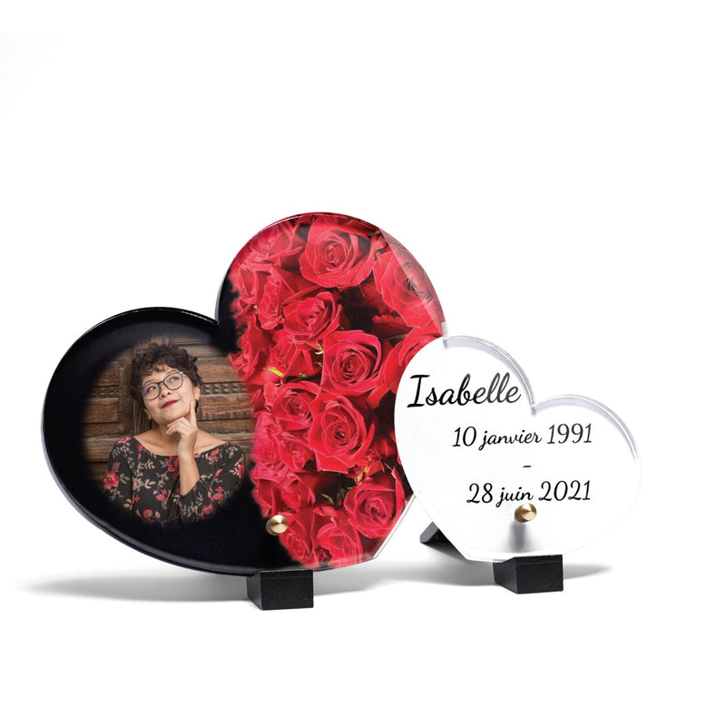 Plaque funéraire mur-de-roses-forme-double-coeur 2 Plaquedeces.fr
