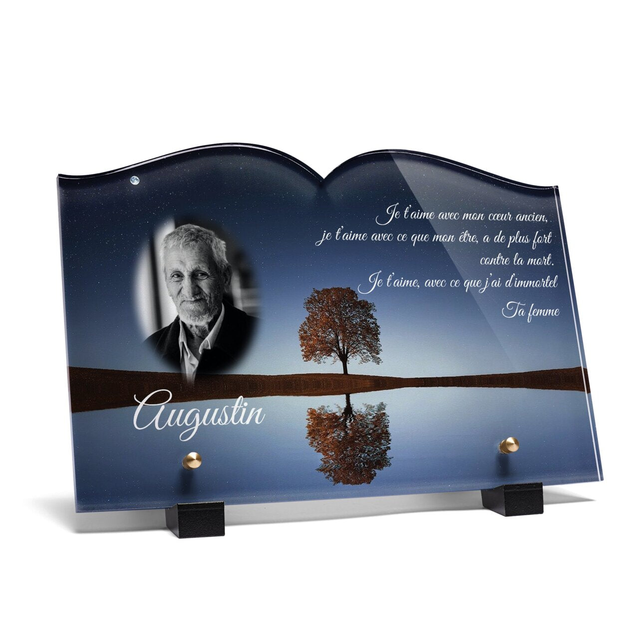 Plaque funéraire arbre-et-son-reflet-forme-livre 14 Plaquedeces.fr

