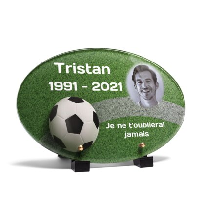 Plaque funéraire ballon-de-football-forme-ovale 15 Plaquedeces.fr
