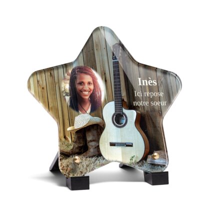 Plaque funéraire guitare-classique-forme-etoile 24 Plaquedeces.fr
