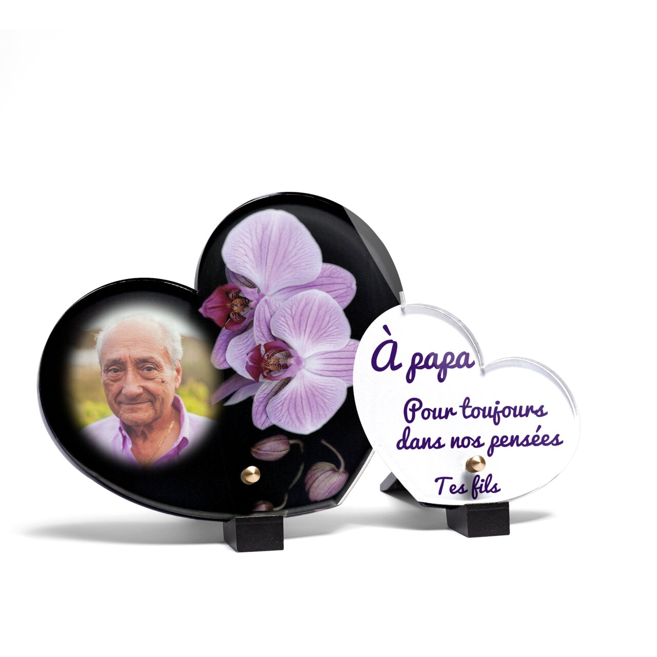 Plaque funéraire magnifiques-orchidees-forme-double-coeur 9 Plaquedeces.fr
