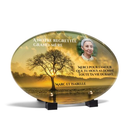 Plaque funéraire arbre-au-soleil-forme-ovale 8 Plaquedeces.fr
