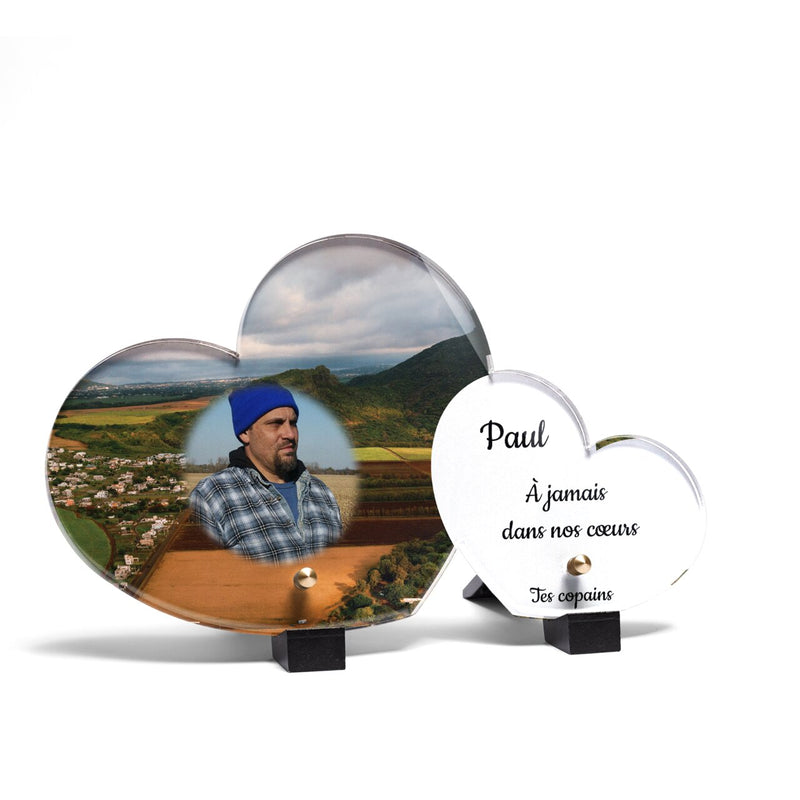 Plaque funéraire champs-vus-du-ciel-forme-double-coeur 29 Plaquedeces.fr

