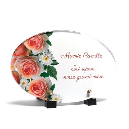 Plaque funéraire mur-de-roses-forme-ovale 2 Plaquedeces.fr
