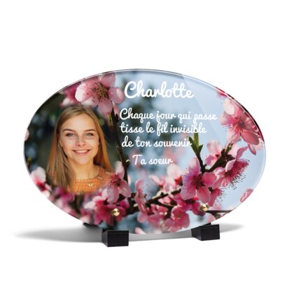 Plaque funéraire arbre-fleuri-forme-ovale 14 Plaquedeces.fr
