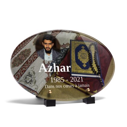 Plaque funéraire coran-livre-sacre-forme-ovale 13 Plaquedeces.fr
