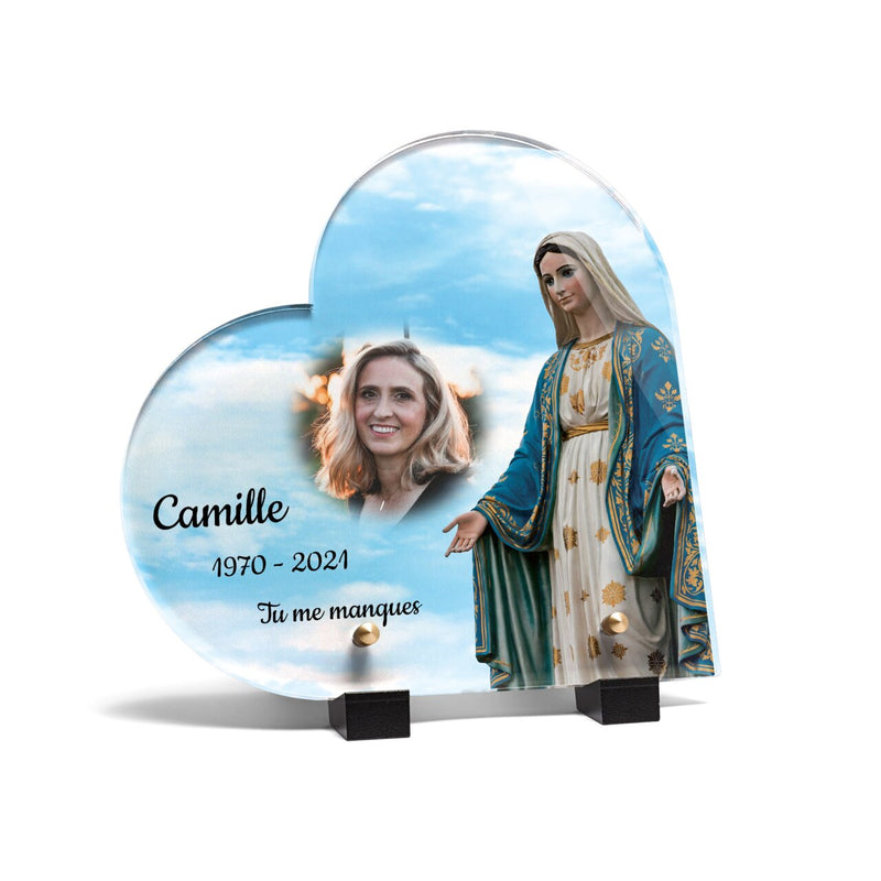 Plaque funéraire vierge-qui-benit-forme-coeur 9 Plaquedeces.fr
