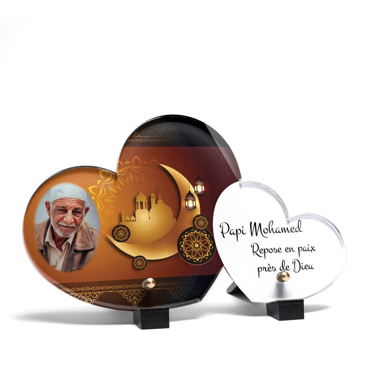 Plaque funéraire lune-doree-islamique-forme-double-coeur 22 Plaquedeces.fr
