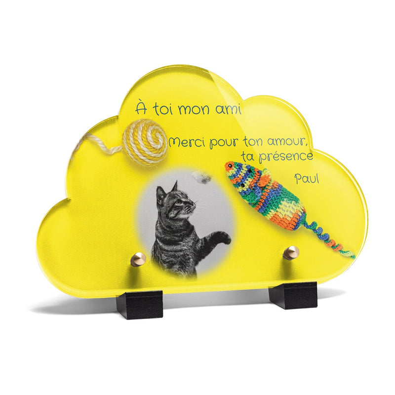 Plaque funéraire balle-et-souris-de-laine-forme-nuage 15 Plaquedeces.fr
