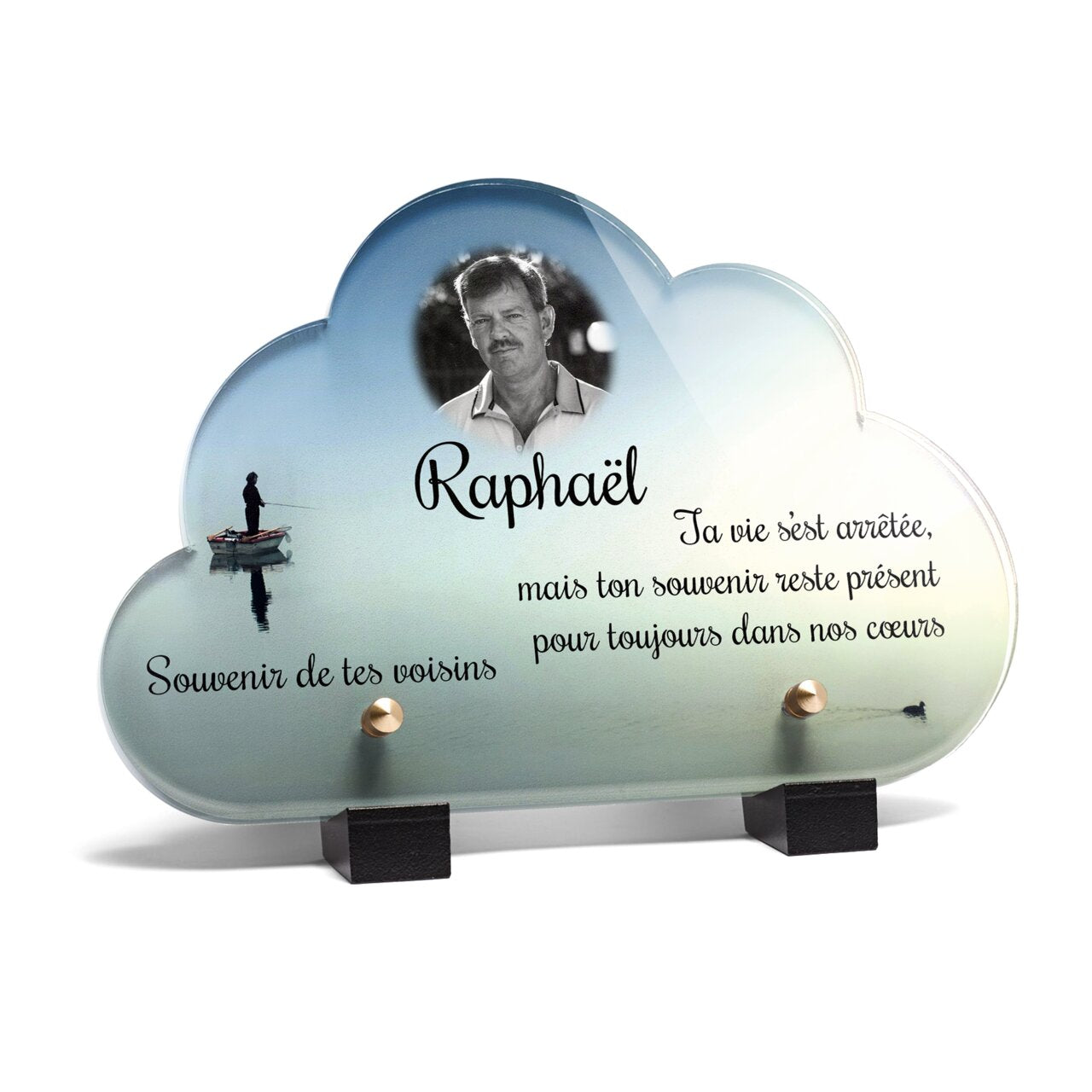 Plaque funéraire peche-en-bateau-forme-nuage 21 Plaquedeces.fr
