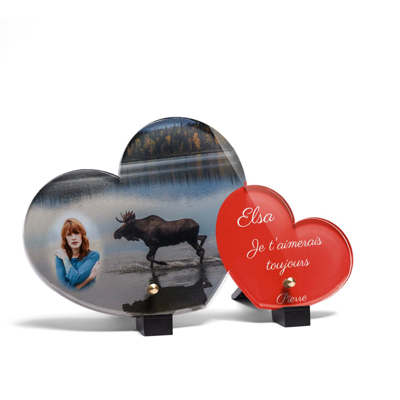 Plaque funéraire elan-et-son-reflet-forme-double-coeur 18 Plaquedeces.fr
