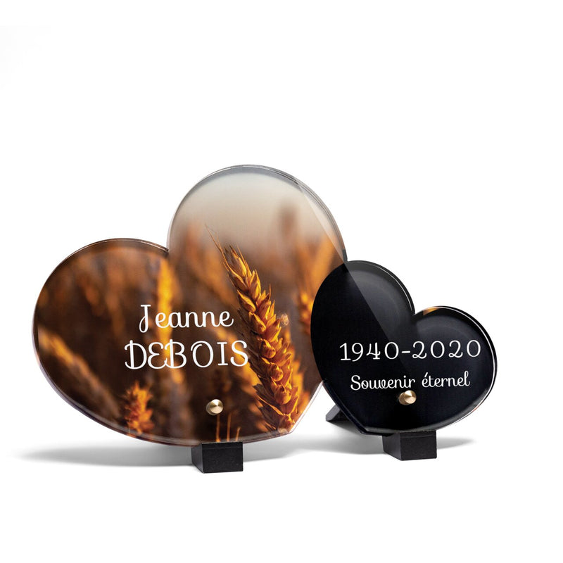 Plaque funéraire epis-de-ble-forme-double-coeur 14 Plaquedeces.fr

