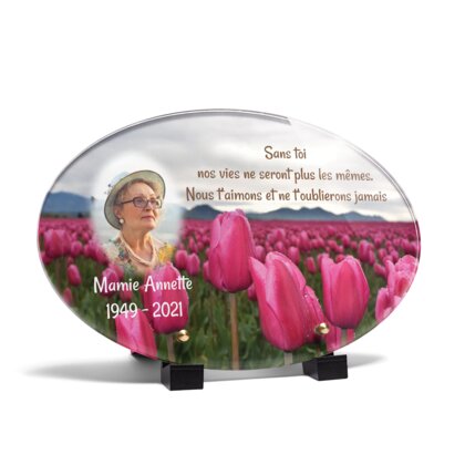 Plaque funéraire champ-de-tulipes-forme-ovale 5 Plaquedeces.fr

