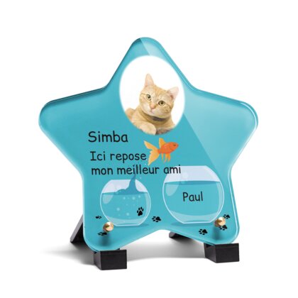 Plaque funéraire chat-aquarium-forme-etoile 2 Plaquedeces.fr

