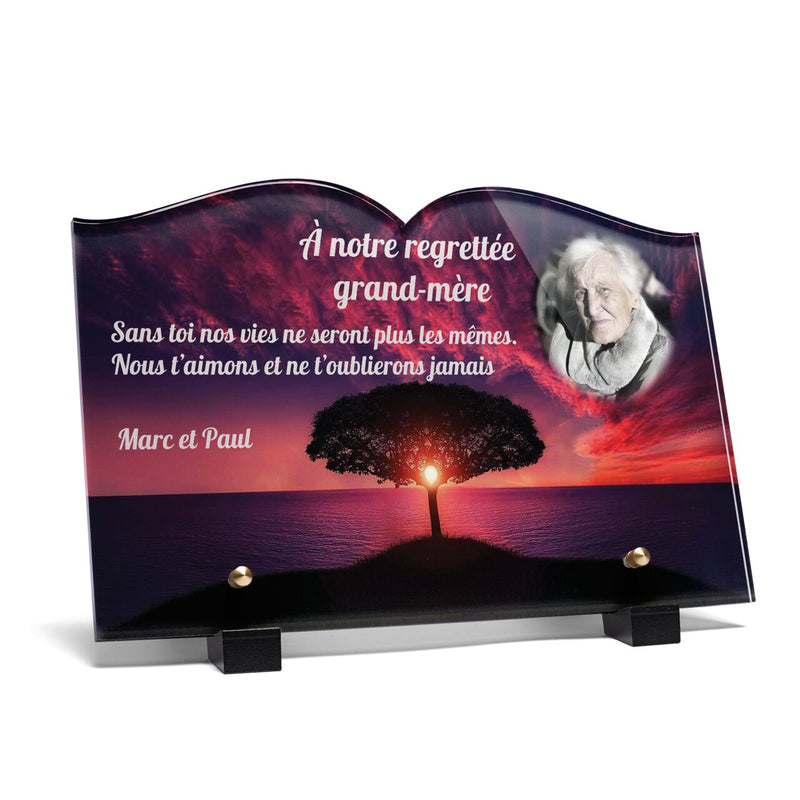 Plaque funéraire arbre-spirituel-forme-livre 28 Plaquedeces.fr
