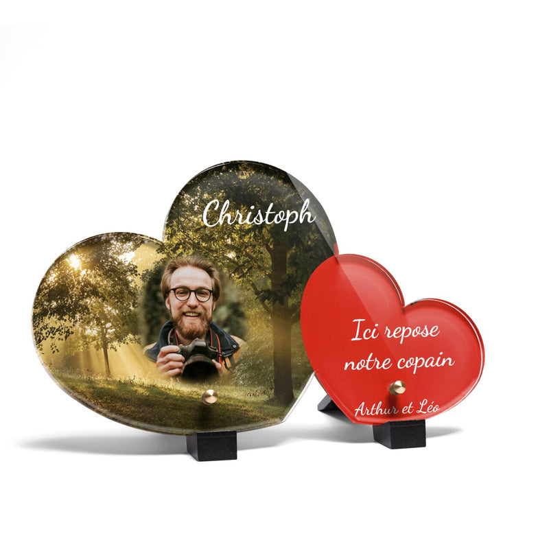 Plaque funéraire foret-forme-double-coeur 6 Plaquedeces.fr
