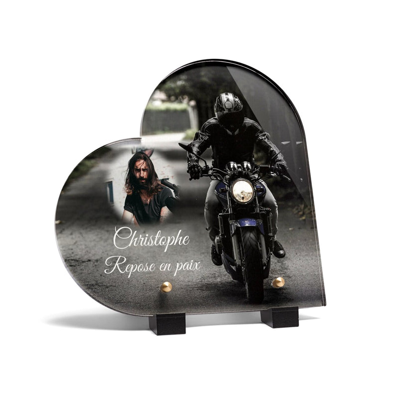 Plaque funéraire motard-forme-coeur 23 Plaquedeces.fr
