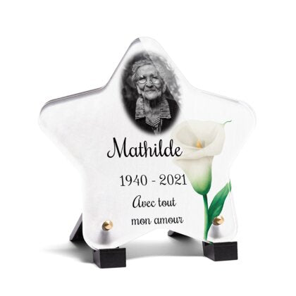 Plaque funéraire arum-blanc-forme-etoile 13 Plaquedeces.fr
